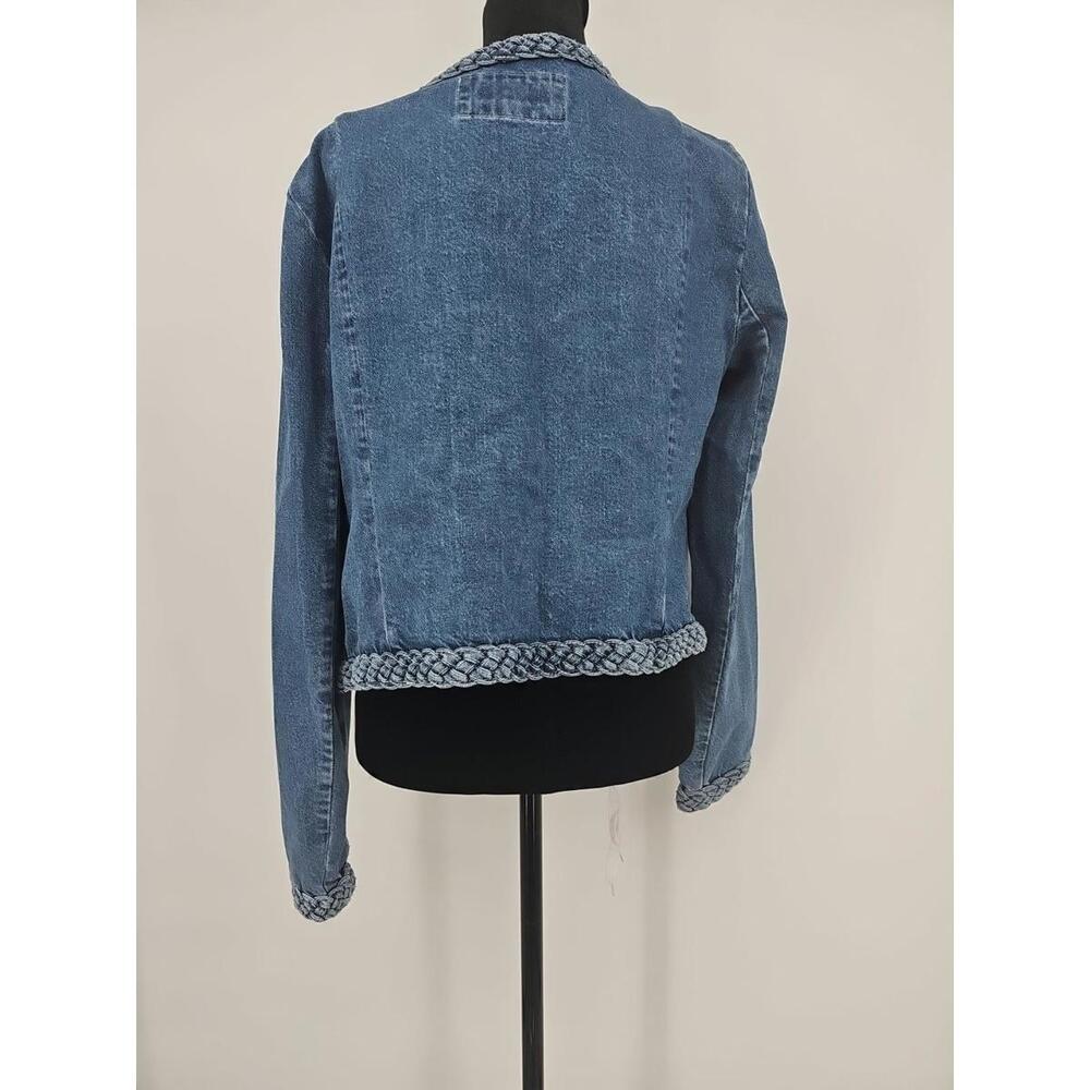 Ann‎ Taylor Loft Denim Jacket Medium Braided Hem Jean Jacket Light Indigo - Picture 2 of 6